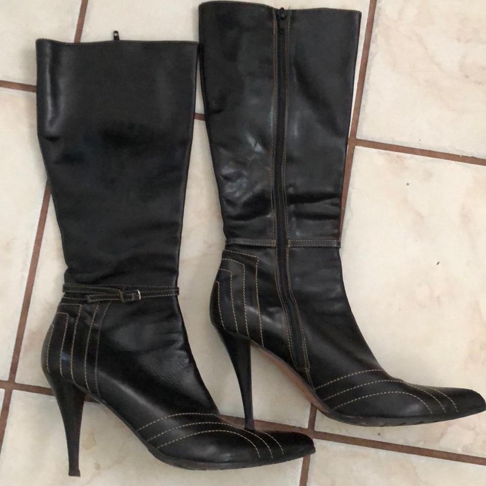 Charles David Black Leather High-Heel Knee Boots - Picture 6 of 8